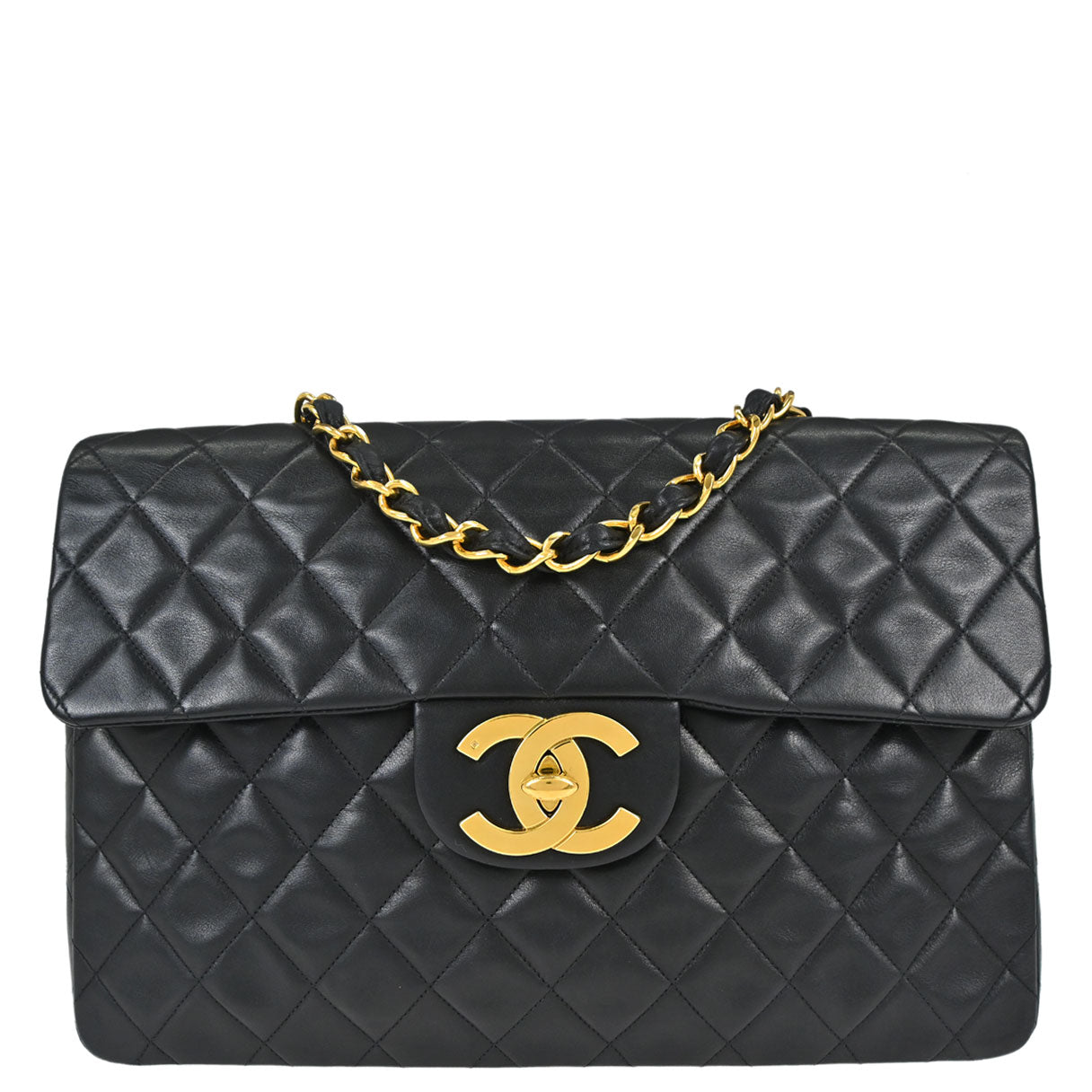 Chanel 1994-1996 Black Lambskin Maxi Classic Flap Shoulder Bag