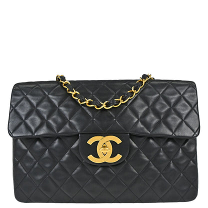 Chanel 1994-1996 Black Lambskin Maxi Classic Flap Shoulder Bag