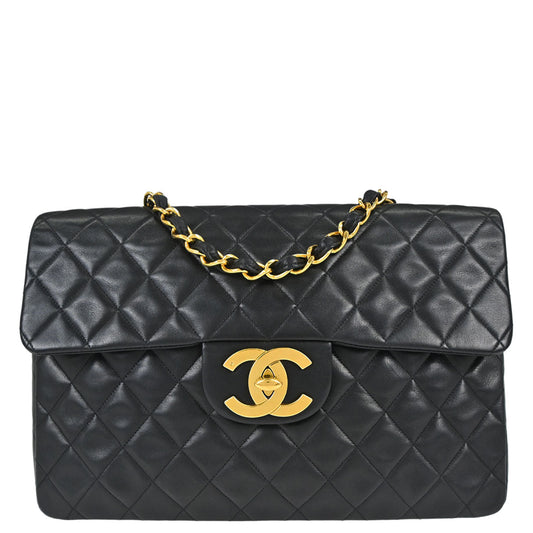 Chanel 1994-1996 Black Lambskin Maxi Classic Flap Shoulder Bag