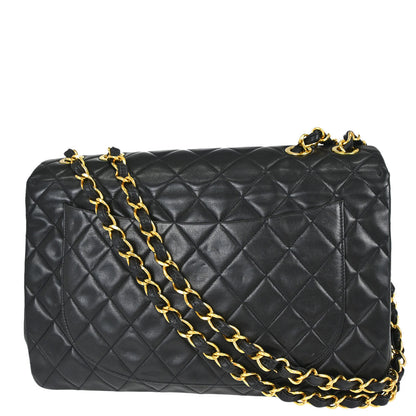 Chanel 1994-1996 Black Lambskin Maxi Classic Flap Shoulder Bag