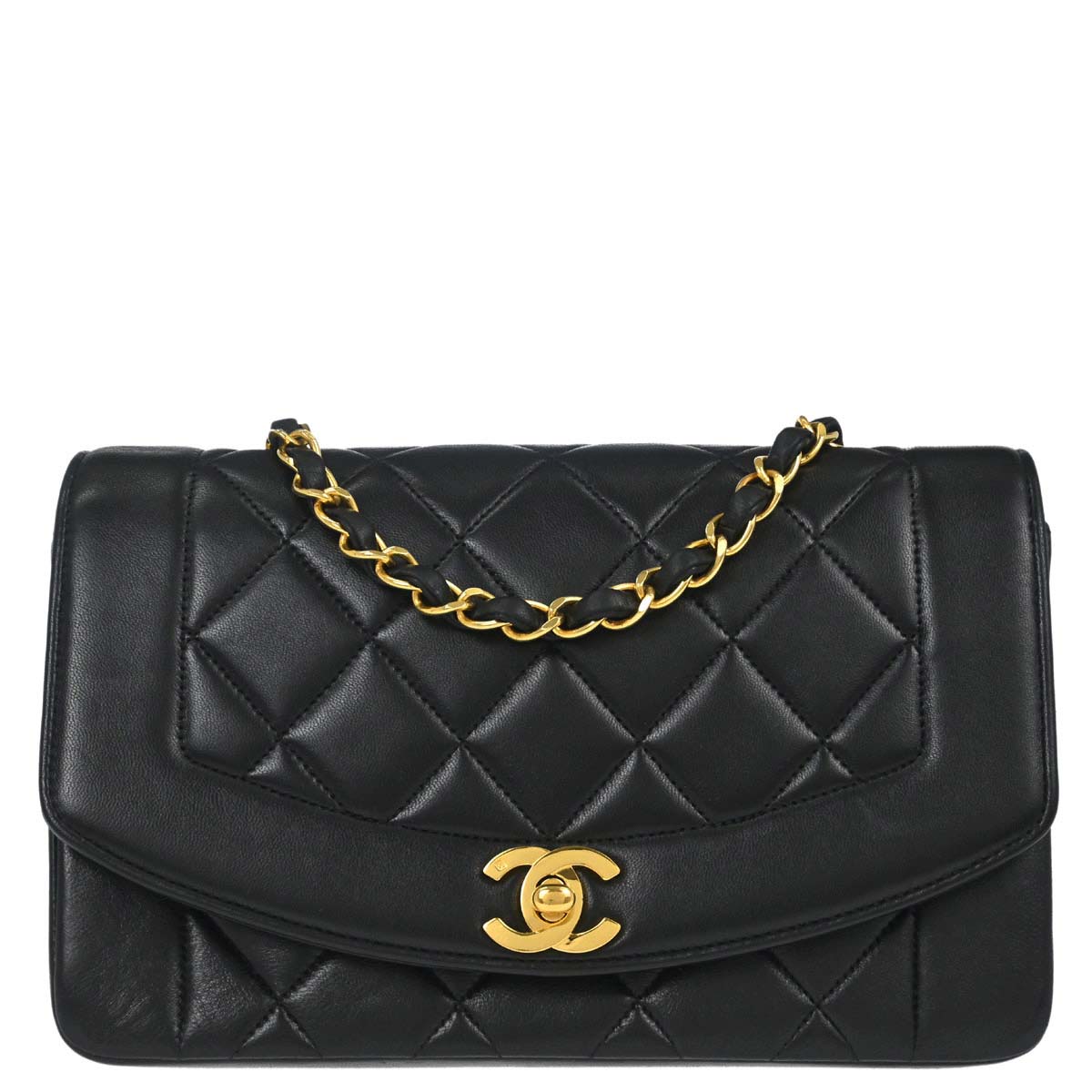Chanel 1991-1994 Black Lambskin Small Diana Shoulder Bag