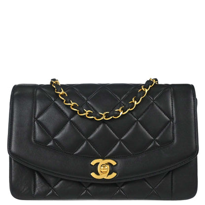 Chanel 1991-1994 Black Lambskin Small Diana Shoulder Bag