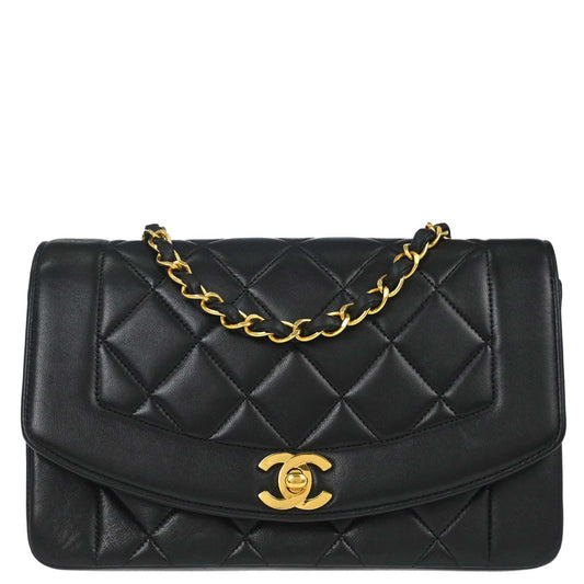 Chanel 1991-1994 Black Lambskin Small Diana Shoulder Bag