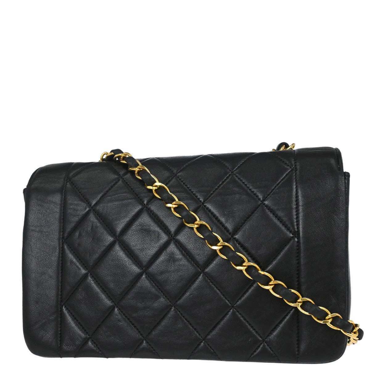Chanel 1991-1994 Black Lambskin Small Diana Shoulder Bag