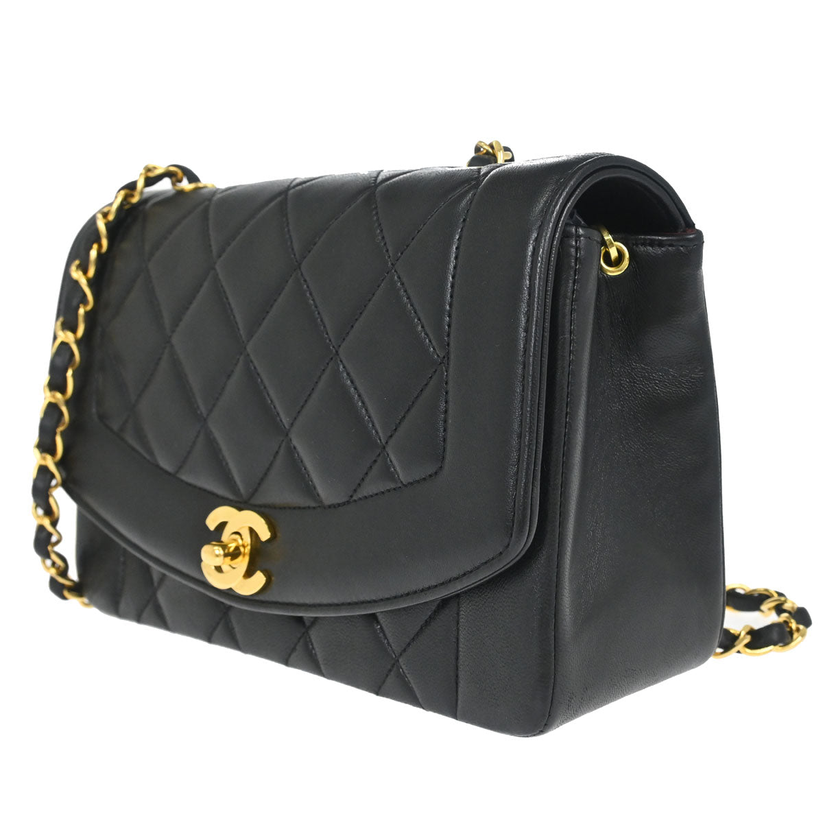 Chanel 1991-1994 Black Lambskin Small Diana Shoulder Bag