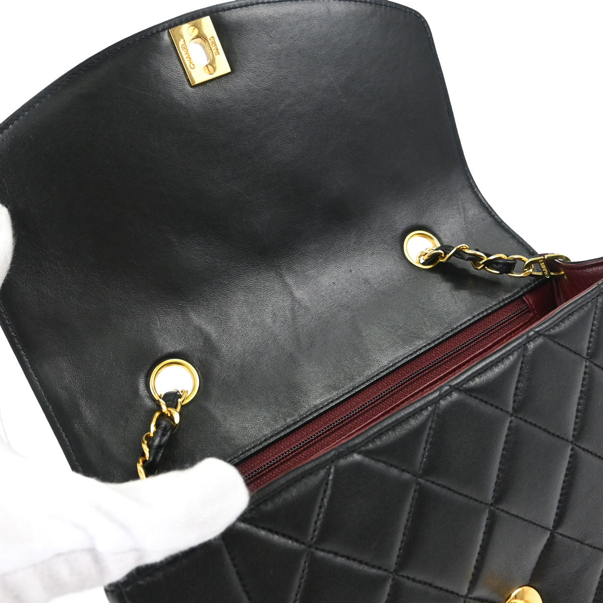Chanel 1991-1994 Black Lambskin Small Diana Shoulder Bag