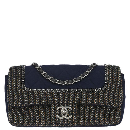 Chanel 2014-2015 Navy Black Cotton Tweed Shoulder Bag