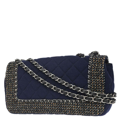 Chanel 2014-2015 Navy Black Cotton Tweed Shoulder Bag