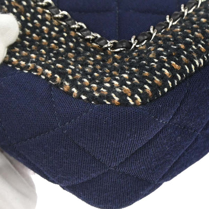 Chanel 2014-2015 Navy Black Cotton Tweed Shoulder Bag