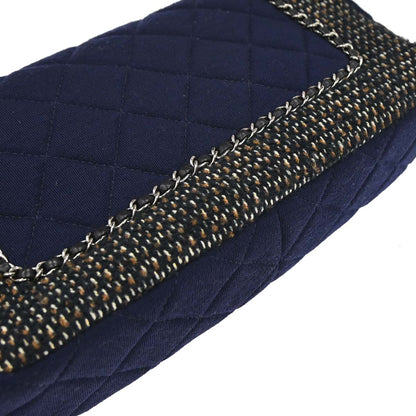 Chanel 2014-2015 Navy Black Cotton Tweed Shoulder Bag