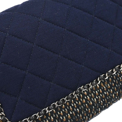 Chanel 2014-2015 Navy Black Cotton Tweed Shoulder Bag