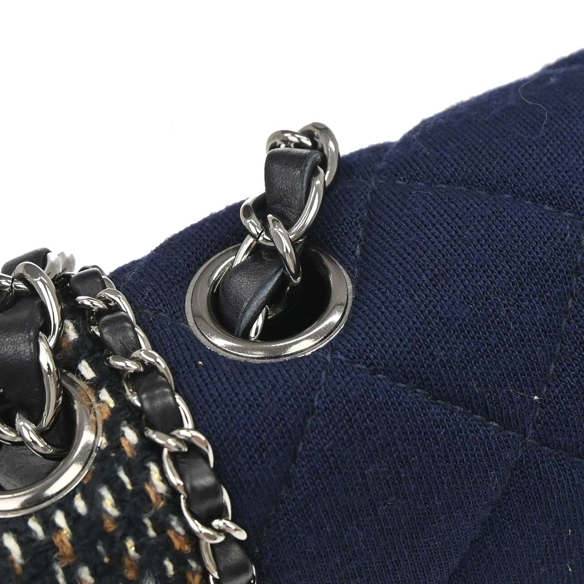 Chanel 2014-2015 Navy Black Cotton Tweed Shoulder Bag