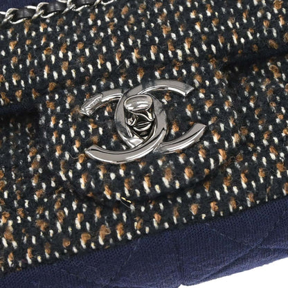 Chanel 2014-2015 Navy Black Cotton Tweed Shoulder Bag