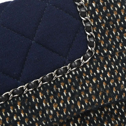 Chanel 2014-2015 Navy Black Cotton Tweed Shoulder Bag