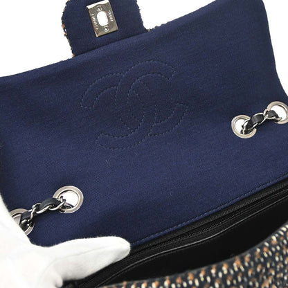 Chanel 2014-2015 Navy Black Cotton Tweed Shoulder Bag