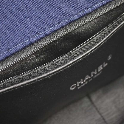 Chanel 2014-2015 Navy Black Cotton Tweed Shoulder Bag