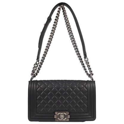Boy Chanel Black Lambskin Medium Chain Shoulder Bag