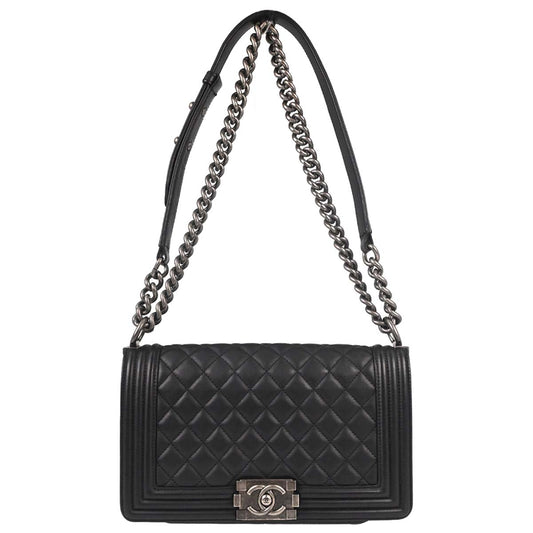 Boy Chanel Black Lambskin Medium Chain Shoulder Bag