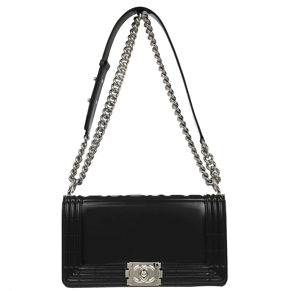 Boy Chanel Black Patent leather Medium Chain Shoulder Bag