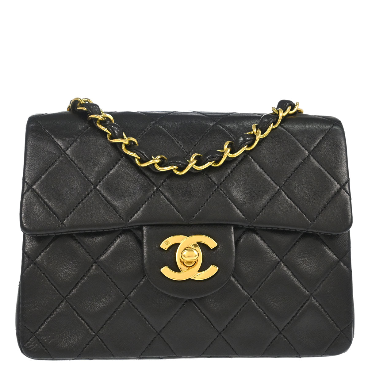 Chanel 1991-1994 Black Lambskin Mini Classic Square Flap Shoulder Bag 17