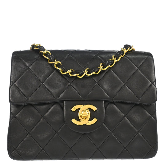 Chanel 1991-1994 Black Lambskin Mini Classic Square Flap Shoulder Bag 17