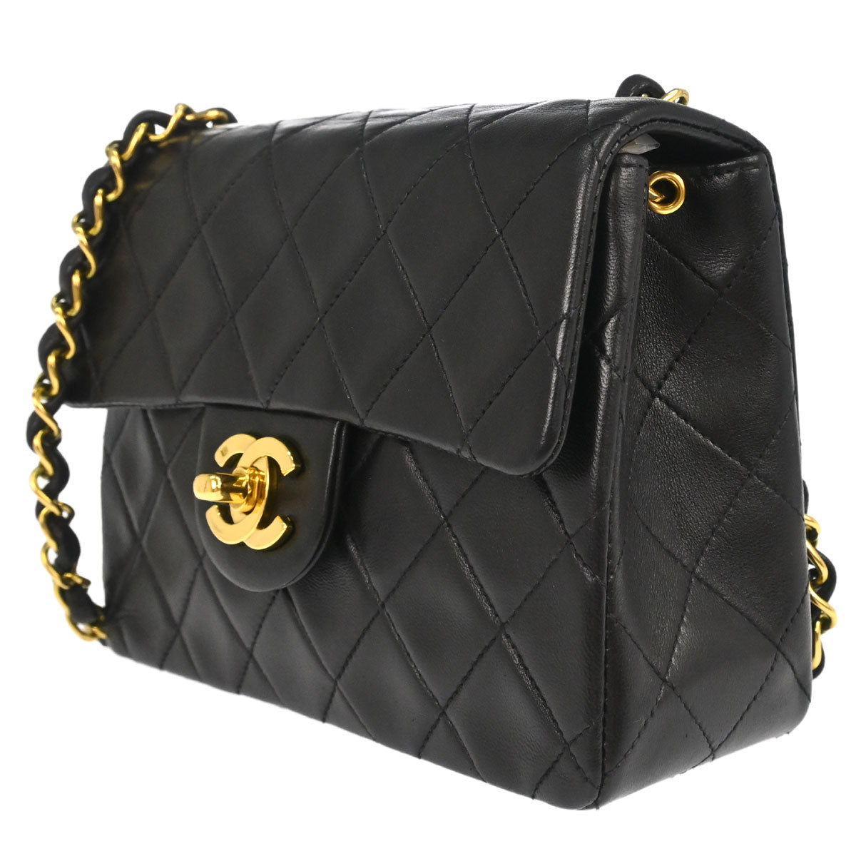 Chanel 1991-1994 Black Lambskin Mini Classic Square Flap Shoulder Bag 17