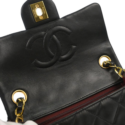 Chanel 1991-1994 Black Lambskin Mini Classic Square Flap Shoulder Bag 17