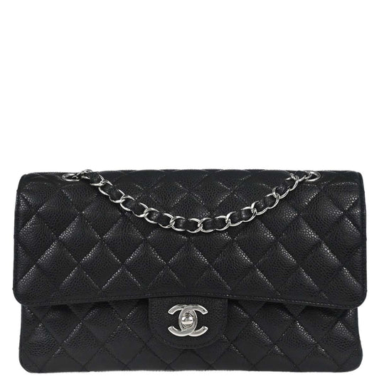 Chanel Black Caviar Skin Medium Classic Double Flap Shoulder Bag