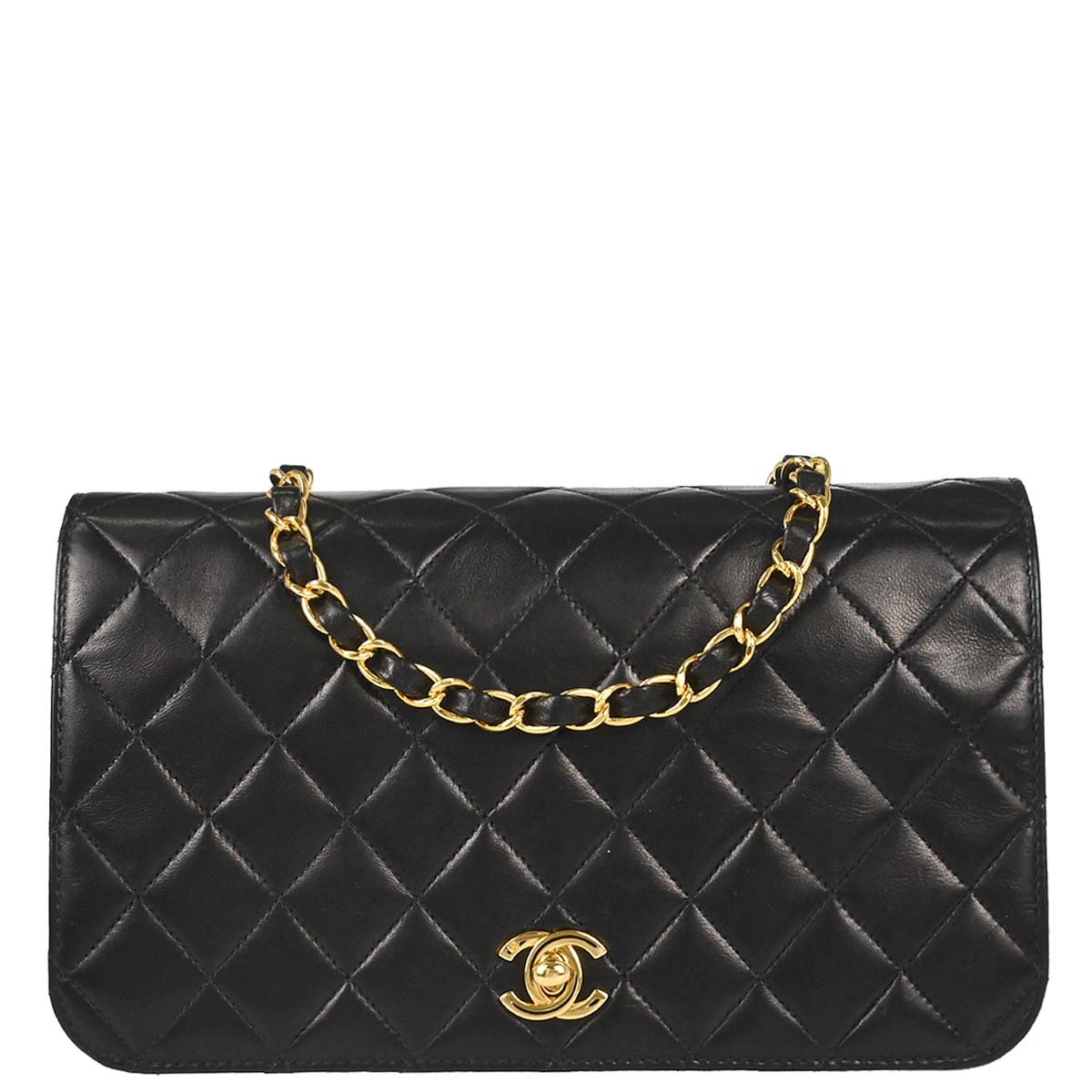 Chanel 2005-2006 Black Lambskin Turnlock Small Full Flap Shoulder Bag