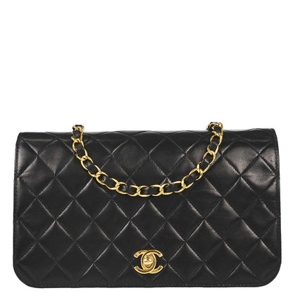 Chanel 2005-2006 Black Lambskin Turnlock Small Full Flap Shoulder Bag