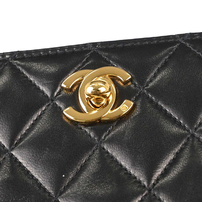 Chanel 2005-2006 Black Lambskin Turnlock Small Full Flap Shoulder Bag