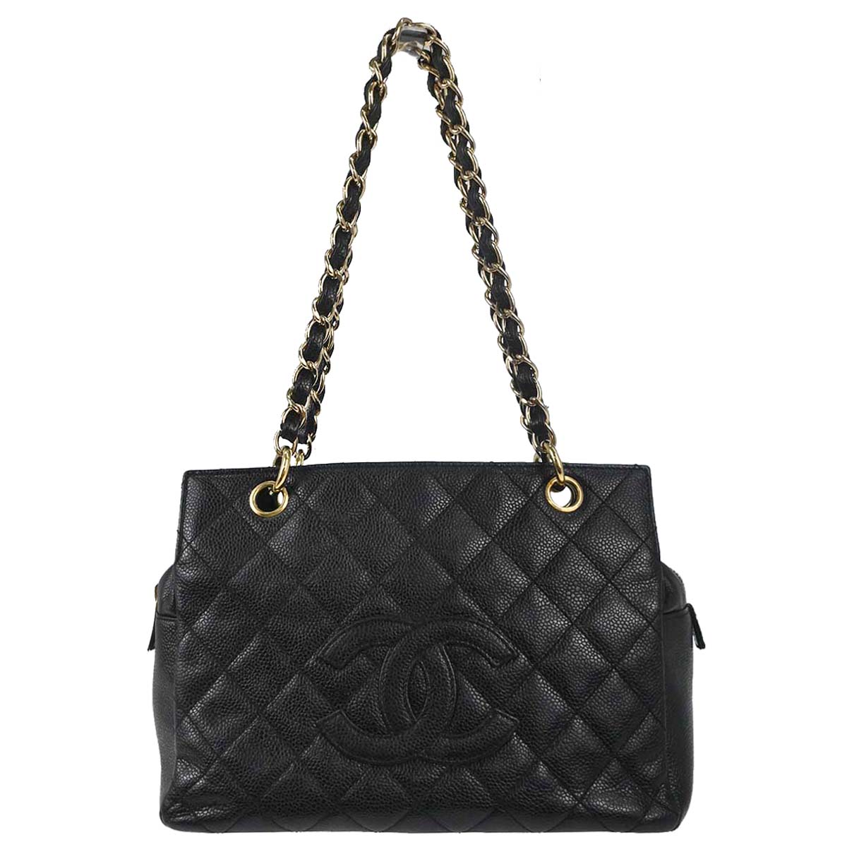 Chanel 2002-2003 Black Caviar Skin Petite Timeless Tote PTT Chain Handbag