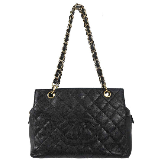 Chanel 2002-2003 Black Caviar Skin Petite Timeless Tote PTT Chain Handbag