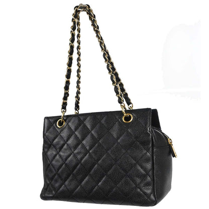 Chanel 2002-2003 Black Caviar Skin Petite Timeless Tote PTT Chain Handbag
