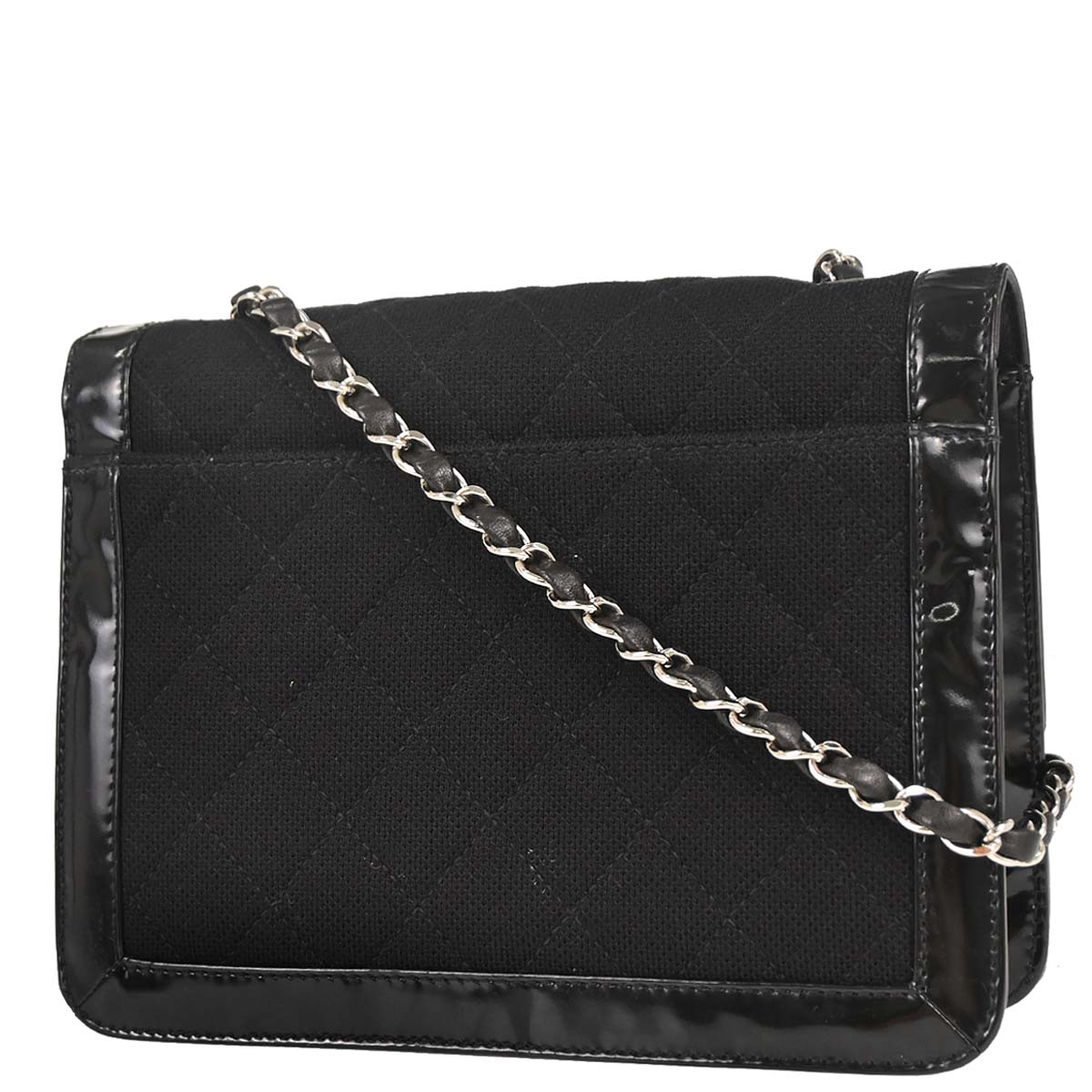 Chanel 2000-2001 Black Canvas Patent Leather Mademoiselle Lock Shoulder Bag