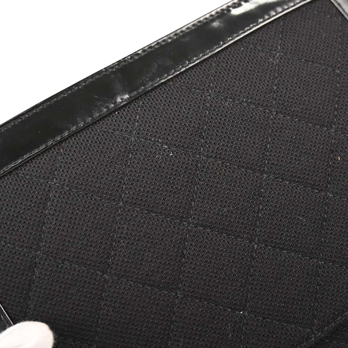Chanel 2000-2001 Black Canvas Patent Leather Mademoiselle Lock Shoulder Bag