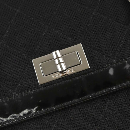 Chanel 2000-2001 Black Canvas Patent Leather Mademoiselle Lock Shoulder Bag