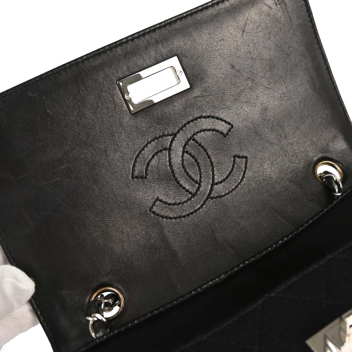 Chanel 2000-2001 Black Canvas Patent Leather Mademoiselle Lock Shoulder Bag