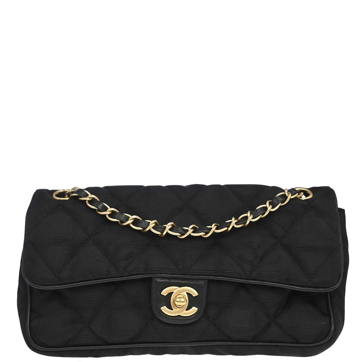 Chanel 2005-2006 Black Jacquard Nylon Travel Line Shoulder Bag