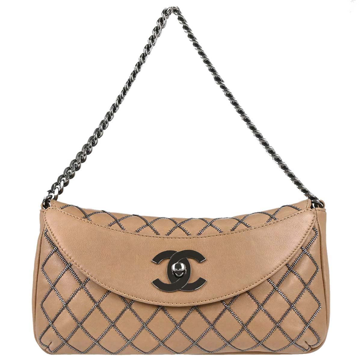 Chanel 2005-2006 Beige Lambskin Chain Stitch Handbag