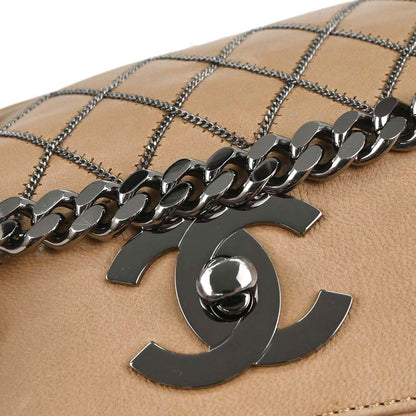 Chanel 2005-2006 Beige Lambskin Chain Stitch Handbag