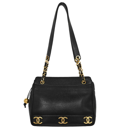 Chanel Black Caviar Skin Triple CC Shoulder Tote Bag