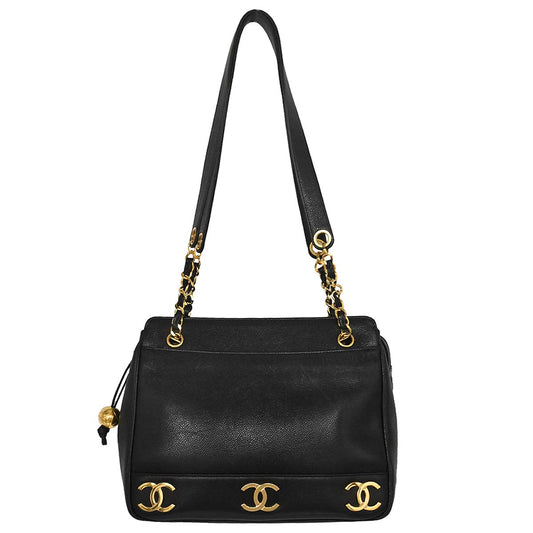 Chanel Black Caviar Skin Triple CC Shoulder Tote Bag