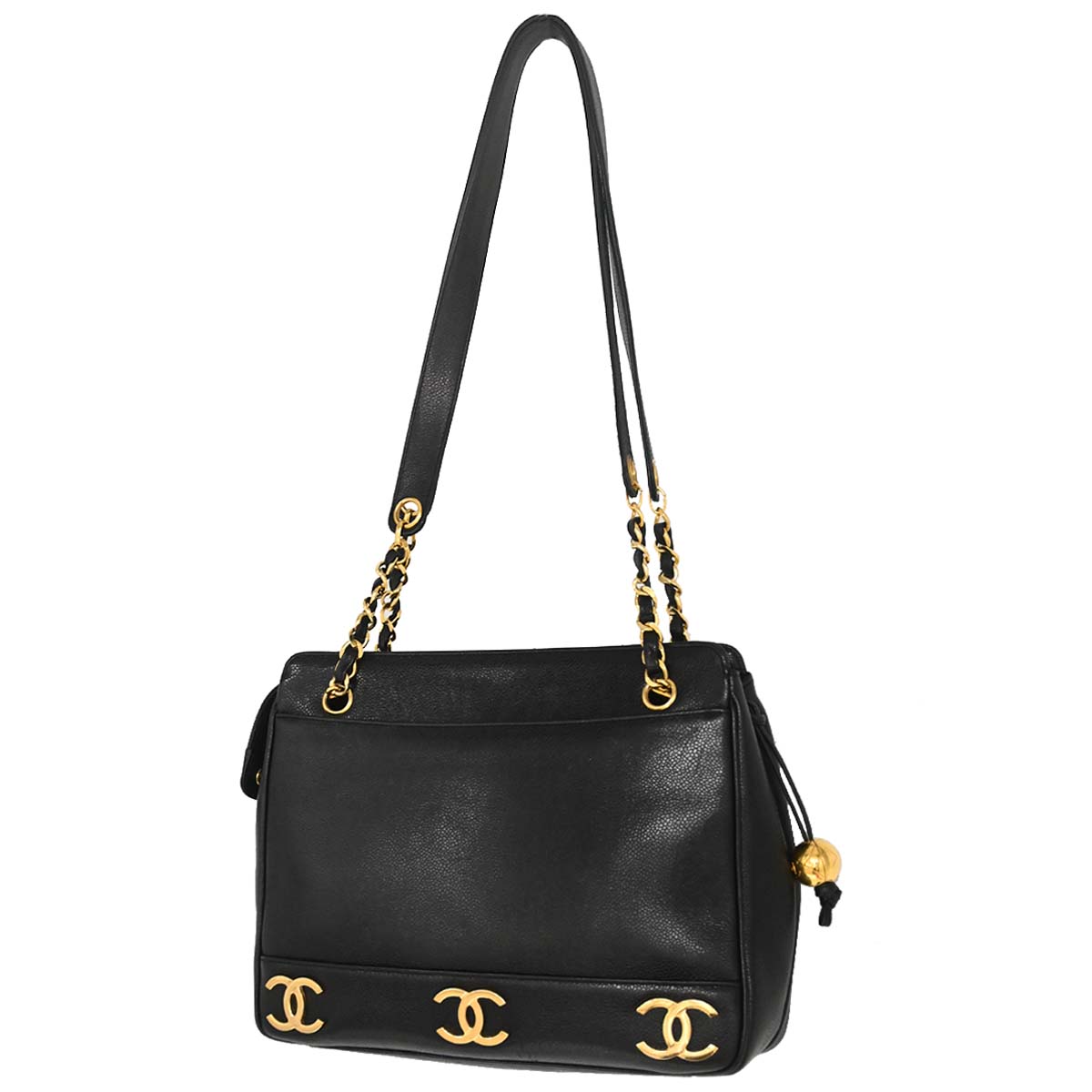 Chanel Black Caviar Skin Triple CC Shoulder Tote Bag