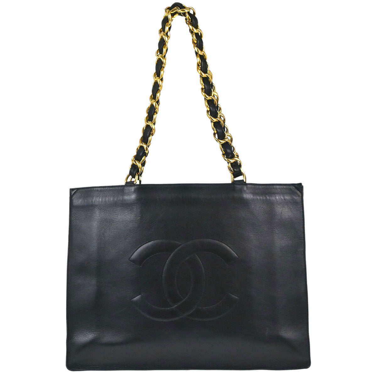 Chanel 1994-1996 Black Lambskin Chain Tote Shoulder Bag