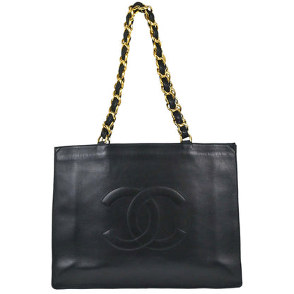 Chanel 1994-1996 Black Lambskin Chain Tote Shoulder Bag