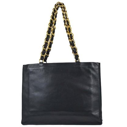 Chanel 1994-1996 Black Lambskin Chain Tote Shoulder Bag