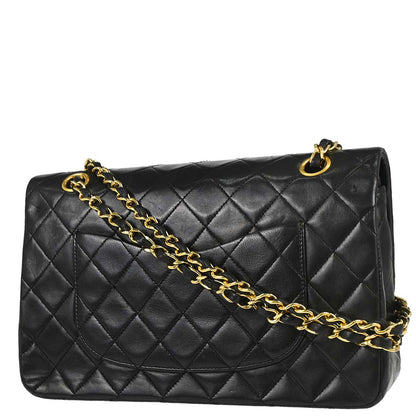 Chanel 1989-1991 Black Lambskin Medium Classic Double Flap Shoulder Bag