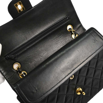 Chanel 1989-1991 Black Lambskin Medium Classic Double Flap Shoulder Bag