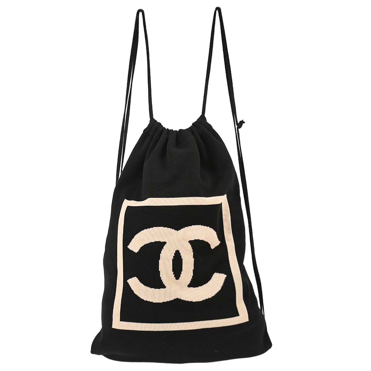 Chanel 2003-2004 Black Cotton Sport Line Drawstring Backpack